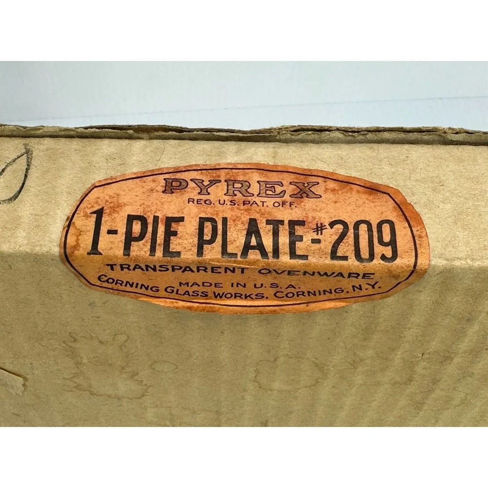 Vintage Pyrex Brand Oven Ware Clear Glass Pie Plate #209 Original Box & Label 9